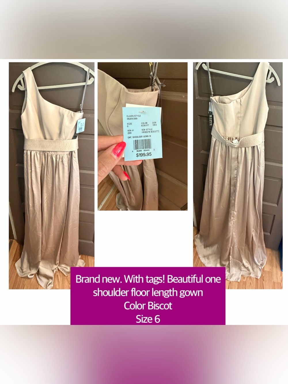 NWT One-Shoulder Floor-Length Dress in Biscot size 6